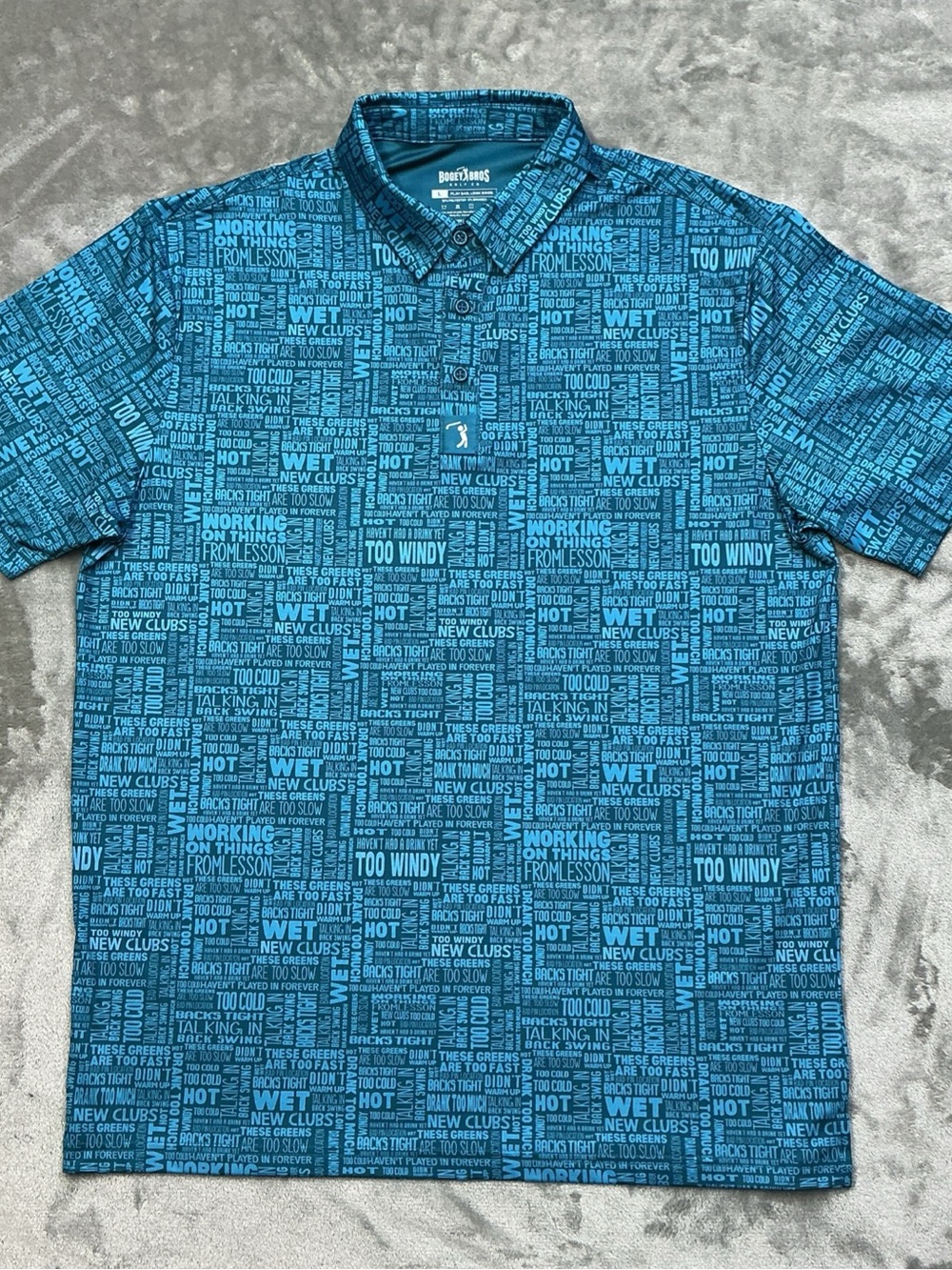 Bogey Bros Golf Polo Shirt Men’s Large Blue AOP Excuses Performance Stretch
